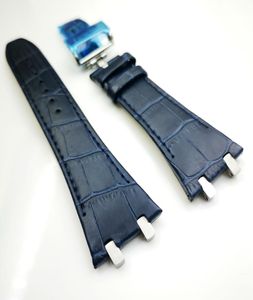 27mm dunkelblau hochwertiges Lederband 18mm Deposition Klasammschnell 4 Stecker 4 Schraube 2 Link für AP Royal Oak 15400153009318094