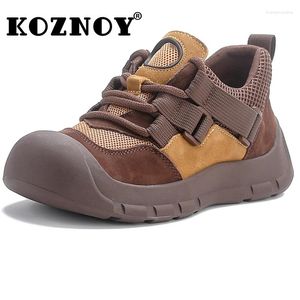 Casual Shoes Koznoy 4cm Air Mesh äkta läder blandad färg Ankle Boots Flats Booties Autumn Women Chunky Sneaker Comfy Spring Summer