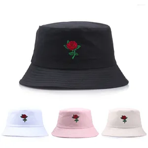 Berets Blume Stickerei Eimer Hut faltbare Fischmänner für Frauen Männer Baumwolle Outdoor Fischerei Jagd Strand Sonnenschutz Bob Bob