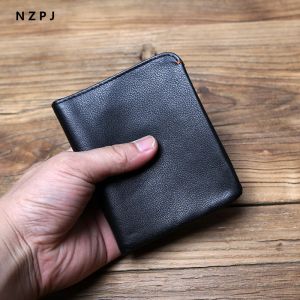 Brieftaschen NZPJ Leder Herren Brieftasche Kreditkartenbeutel Mini -Geldbörse Erste Schicht Cowide Coin Wallet Lady's Geldbeutel