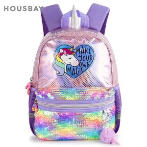 Bags Backpacks for Girls 36t Holographic Laser Sequins Rainbow Unicorn Children's Kindergarten Bags Kids Antilost Small Bags