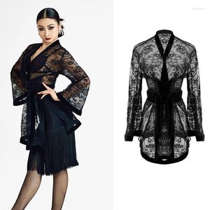 Stage Wear Wear Female Practice Tops Women's Sexy Perspective Lace Cardigan Latin Dance Top Adults Samba Rumba SL10137