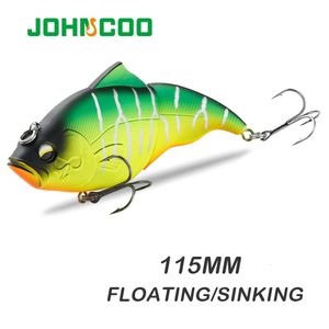 JOHNCOO 115mm振動SWフローティング釣りルアーリップレスクランクベイト沈下