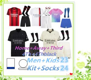 23 24 AC Koche Football Jersey 남자 S-XXL 팬 에디션 플레이어 Loftus-Cheek Pulisic Children 's 16-28 밀라노 풋볼 스웨트 셔츠 세트+양말 4th 4th Black