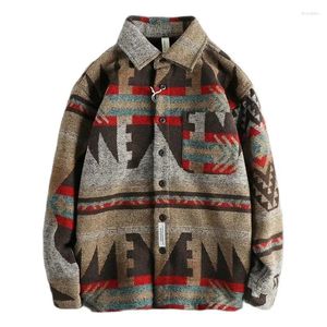 Hunting Jackets Heavy Vintage Tribal Pattern Woolen Fabric Long Sleeve Shirt Men's Autumn And Winter Thick Warm American Casual Coat