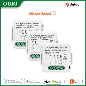 Controle Tuya ZigBee Smart Light Switch Módulo 10A Sem fio neutro necessário 1/2/3Gang Supports 2 Way Control funciona com Alexa Google Home