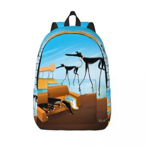 Bags Salvador Dali Funny Greyhound Lurcher Canvas Backpacks for Girls Whippet Sighthound Dog Art School College Travel Bags Bookbag