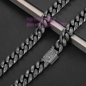 Hip Hop Jewelry Black Moissanite 12mm Miami Cuban Chain Round Cut Moissanite Diamond 925 Silver Cuban Chain Halsband