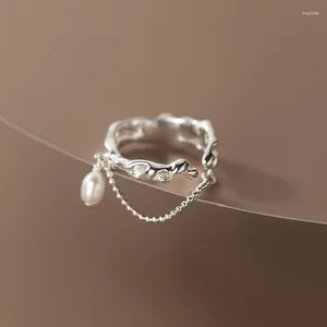 Clusterringe 925 Silber Doppelschicht unregelmäßiger Kreuz Pearl Ring Frauen Einfacher Mode geometrischer Öffnen verstellbarer Schmuck