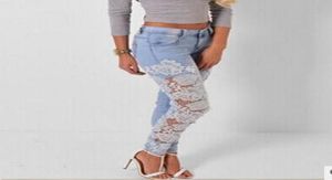 2019 Sexy Hollow Out Lace Jeans Pant Girls Girls Vintage Pant Jans Splice Elasticità Slimt Jeans Pant9526028