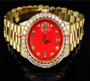 Mode Mens 41mm 18038 18K Yellow Gold Red Dial Bigger Diamond Automatic Mechanical Men Watches New Top Qualy Luxury Wristwatch5998119