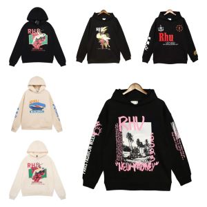 Mens hoodie designer rhude hoodies letter Print pullover sweatshirts loose long sleeve hooded retro high street full zip up hoody jacket men cotton tops us size S-XL