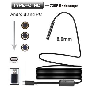 Kameror 720p 8mm lins typec USB Endoskop Borescope Tube Waterproect Inspection Endoskop Mini Camera för Android Phone Windows PC