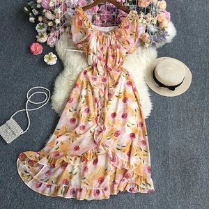 Urban Sexy Dresses Yuoomuoo Romantic Floral Print Chiffon Women Dress Spring Summer Vacation Split Long Summer Dress Lady Party Outfits Y240420