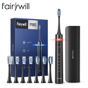 Heads Fairywill Electric Toothbrush P80 Smart Timer Quiet IPX7 Waterproof Fast Charging Replacement Heads 5 Modes With Case