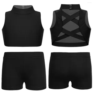 Kläder sätter barn flickor sport fitness träning träning outfit ärmlösa tankar bh grödor med shorts balettdans gymnastik kostym