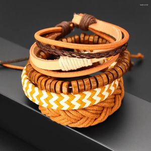 Bangle Trend 4st/Set Wide Leather Woven Armband Charm Men's Fashion Jewelry Accessories Party Valentine's Day Gift
