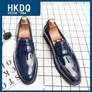 Klänningskor HKDQ Fashion Blue Slip-On Herrläder Andas Business Official Man Comfort Non-Slip Men Loafers Big Size 38-48