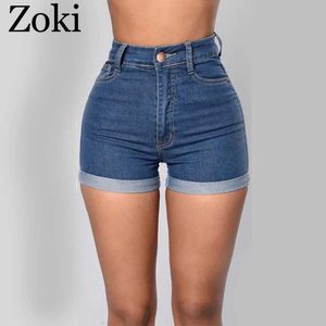 Shorts femininos zoki mulheres shorts jeans moda de verão na cintura alta shorts de pernas largas jeans azuis solos jeans short shming wash jeans y240420