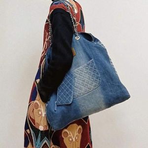 Evening Bags Fashion Women Denim Bag Chain Shoulder Messenger Female Simple Large Capacity Canvas Student Handbags Big Totes Blue3405