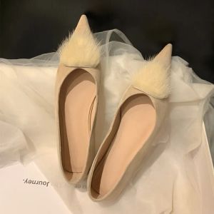 Boots Khou Fashion Flat Shoes Новая высококачественная кожаная заостренная пальца на мелководье кроличьи кроличь