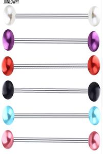 Pearl Acrylic UV Ball Industrial Barbell örhänge Rostfritt stål Ear Bar Piercing Body Jewelry 14G för sexiga kvinnor Men7442229