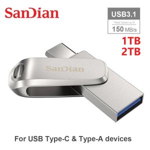 Kartlar Orijinal Sanian USB Flash Drive 1TB 2TB TYPEC OTG USB 3.1 Bellek Çubuk Metal U Disk 1024GB SDDDC4 PC SMARTHPHOP İÇİN PENDRIVE