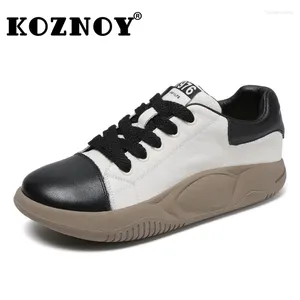 Sapatos casuais koznoy 3cm de qualidade de couro genuíno macio de salfados mocassins amarrar mulheres verão respirável non slip conforty mixed cor