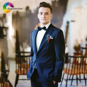 بدلات الرجال الملكية الأزرق الأزرق النحيف الزفاف رجال Terno Tuxedos Groom Wear 2 قطع (سروال سترة) أزياء Prom Bridegroom Homme Blazer