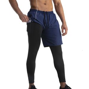 Surquitivos de corrida homens 2 em 1 Doubleckck Quick Dry Gym Sport Fitness Jogging Workout Sortpants Sports Leggings calças 240412