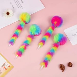 16pcs/lot Kawaii Rainbow Plush Ballpoint Pen Cute 0.7MM Neutral Pens School Office Writing Supplies Stationery Gift