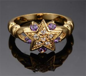 Wedding Rings Vintage Yellow Gold Cute Star Ring Purple Round Small Stone For Women Jewelry Luxury Fashion Engagement Gifts9388070