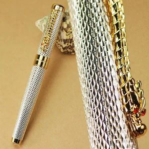 Pens Jinhao1200 Silver 18Kgp B Nib Fountain Pen Dragon rzeźbione papiery papiernicze SchoolOffice Pis