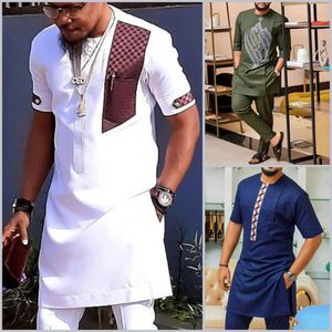 Costume tradicional de homens africanos Dashiki Roupa formal elegante terno de casamento para masculino 2pc Brand Brand Men ABAYA PANT Conjunto 240417