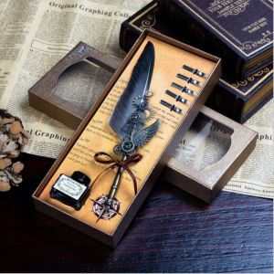 Stifte Vintage Kalligraphie Stift Feather Dip Fountain Sets Ink Stationery Quill kreativer Retro schreiben Stiftschule Erscheinungen Männer Geschenk