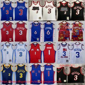 2024 Printed Classic Retro 1997-98 Basketball 3 Alleniverson Jersey Vintage 1982-83 Yellow 6 Juliuserving Jerseys Black White Red 2002-03 Breathable Shirts