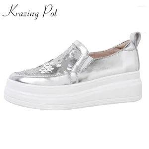 Casual Shoes Krazing Pot Air Mesh Round Toe Thick Bottom Platform Bling Young Lady Daily Wear Leisure Fashion Cozy Women Vulcanized L32