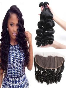 IShow Hair Brasilian Loosewave Human Hair Bundles Hela billiga 8A Hårbuntar 4bunds med 13x4 öron till örat spetsar frontal closu99906624899