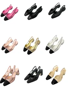 10a Kalite Tasarımcı Sandalet Slingbacks Lüks Kadınlar Elbise Ayakkabı Tıknaz Yüksek Topuklu Pompalar Slaytlar Lady Deri Çift Flip Flops Sandels Party Düğün Dhgate Ayakkabı