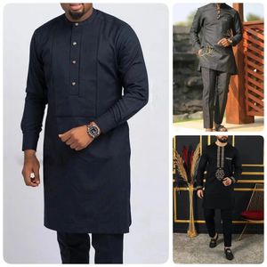 Mens Traditional Native Wears Dashiki Style Mens Plaid Shirts And Pants 2 Piece Casual Suits Kaftan Wedding Dress 240419