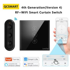 Control Qcsmart Tuya 4th Generation Black Curtain Switch and Remote for Roller Shutter Blinds Control Via Google Home Alexa Smart Life