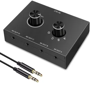 Amplifier 4 Way/3.5mm Stereo Audio Switcher BiDirectional Audio Switch Splitter Bo 4x1/1x4 Switcher with Mute Button