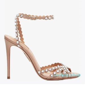 Luxury Designer Tequila Sandals Shoes Women Crystal Embellishment Strappy Stiletto Heels Lady Gladiator Sandalias Bridal Wedding Dress