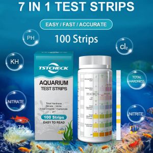 Aquariums 7IN1 100strip Aquarium Test Strips Fish Tank Test Kit for Freshwater Saltwater Water Test Kit to Detect PH NO2 NO3 KH GH CL TA