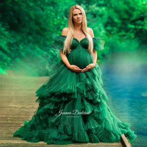 Платья для вечеринок темно -зеленое беременное для поглощения с плеча долго беременная роскошная халата для беременности