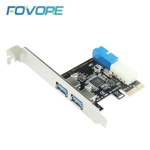 Adaptador USB 3.0 Adaptador de Card de Expansão PCIE 2 Porta USB3.0 Hub interno 19pin 19 pinos Cabeçalho USB 3 para PCIE PCI Express Adapt Card