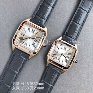 Fashion Quartz av högsta kvalitet Titta på män Kvinnor Guld Silver Dial Sapphire Glass Leather Strap Wristwatch Classic Square Design Dress CL306E