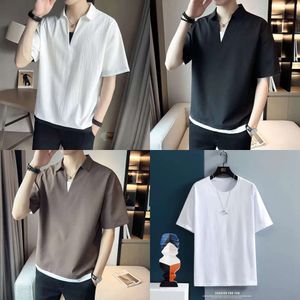 Camisa polo de mangas curta de verão, marca masculina, design solto, roupas minimalistas para a pequena multidão, camiseta da moda