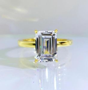 2022 Nya S925 Silver Rings High Carbon Diamond Emerald Cut Rectangular 7x10 European och American Explosive Rings34841293178430