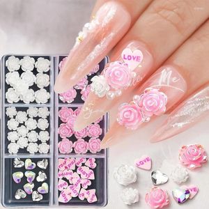 Nagelkonstdekorationer blommor hjärta glitter dekaler 3d smycken droppe